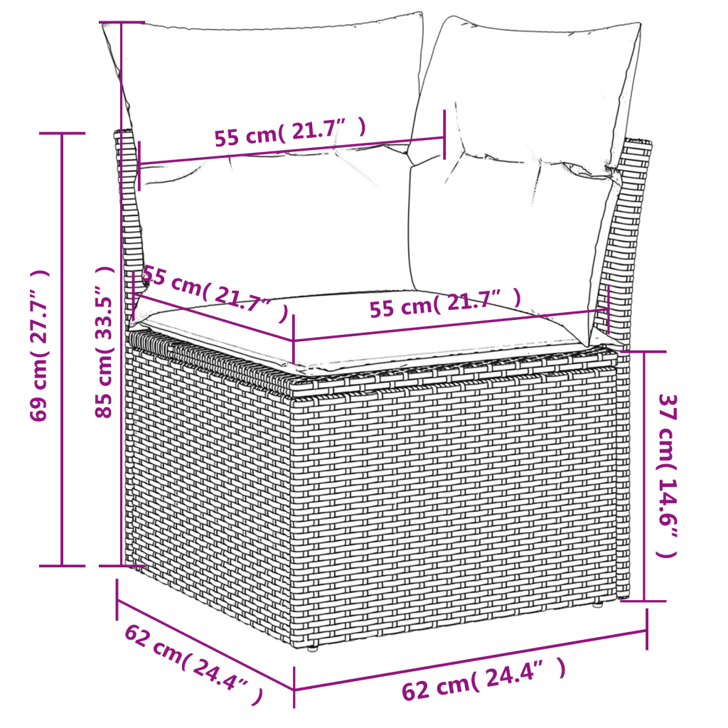 vidaXL havesofasæt 7 dele med hynder polyrattan beige