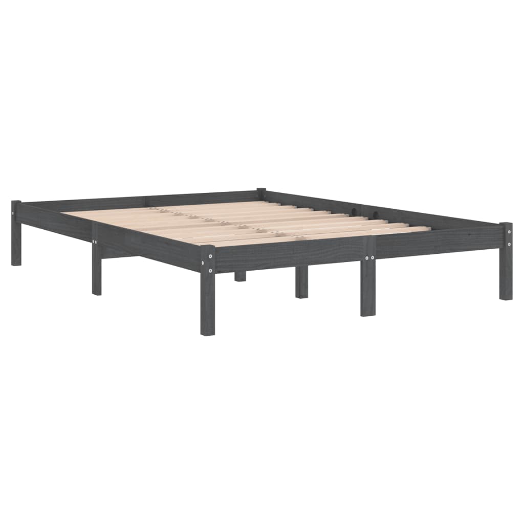 vidaXL sengeramme 135x190 cm Double massivt fyrretræ grå