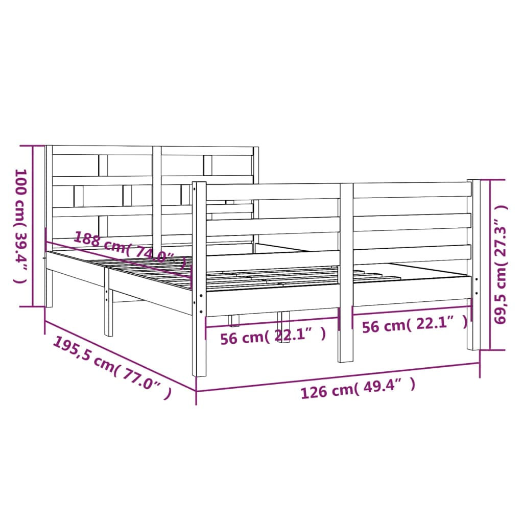 vidaXL sengeramme 120x190 cm Small Double massivt træ hvid