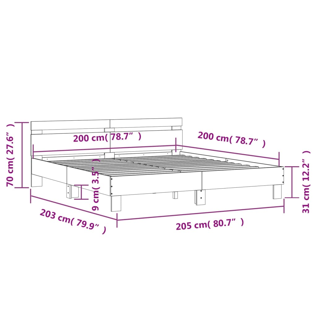 vidaXL sengeramme med sengegavl 200x200 cm konstrueret træ sort