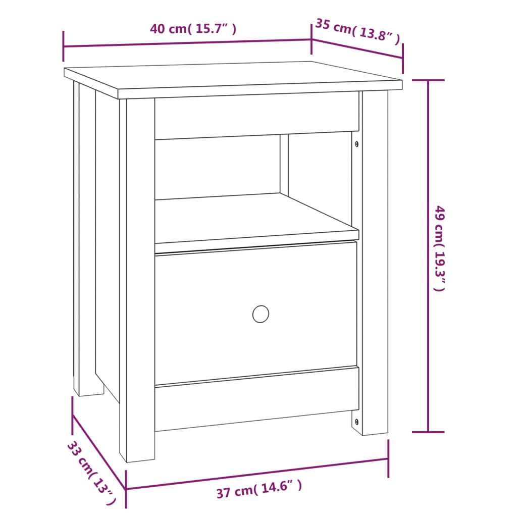 vidaXL sengebord 40x35x49 cm massivt fyrretræ hvid