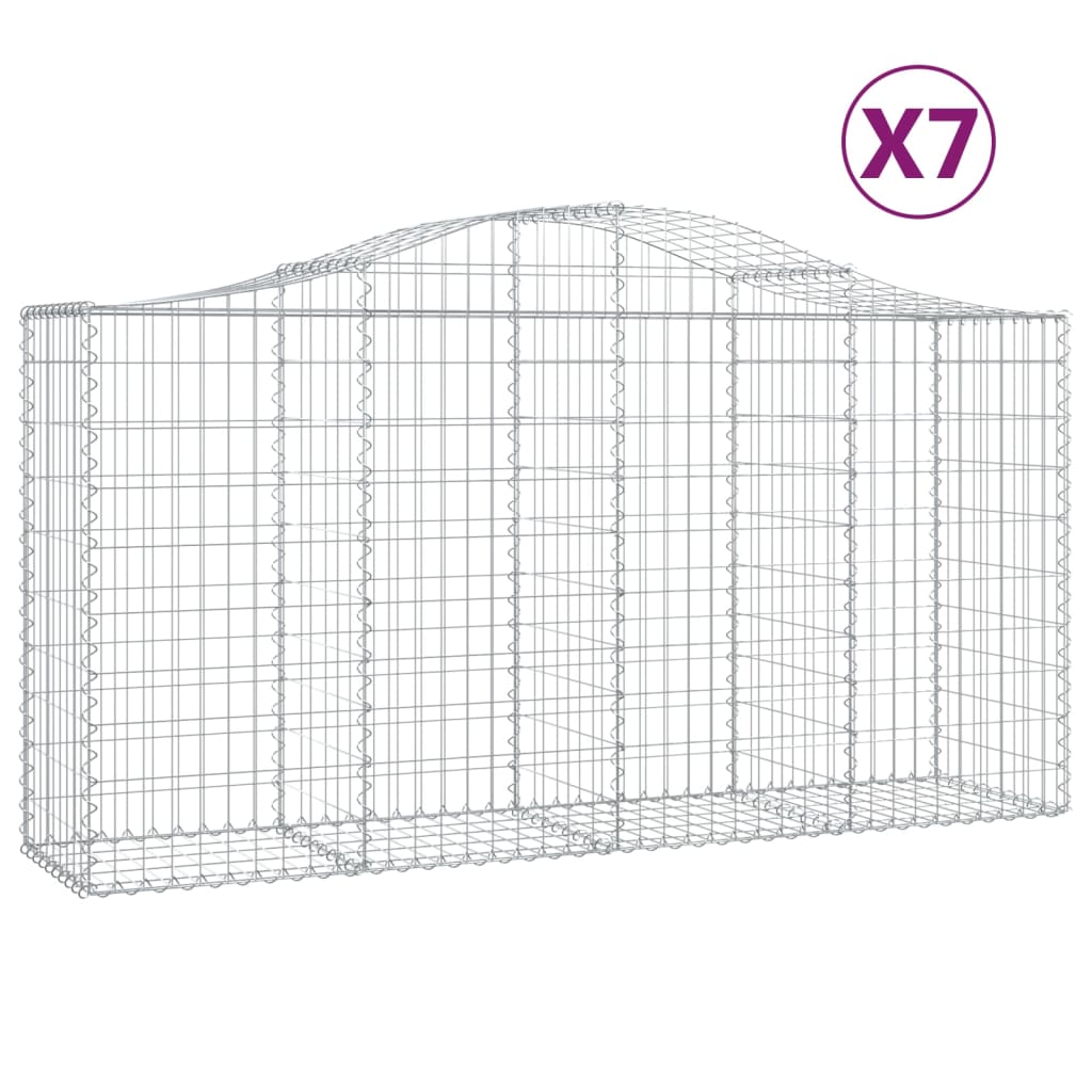 vidaXL buede gabionkurve 7 stk. 200x50x100/120 cm galvaniseret jern