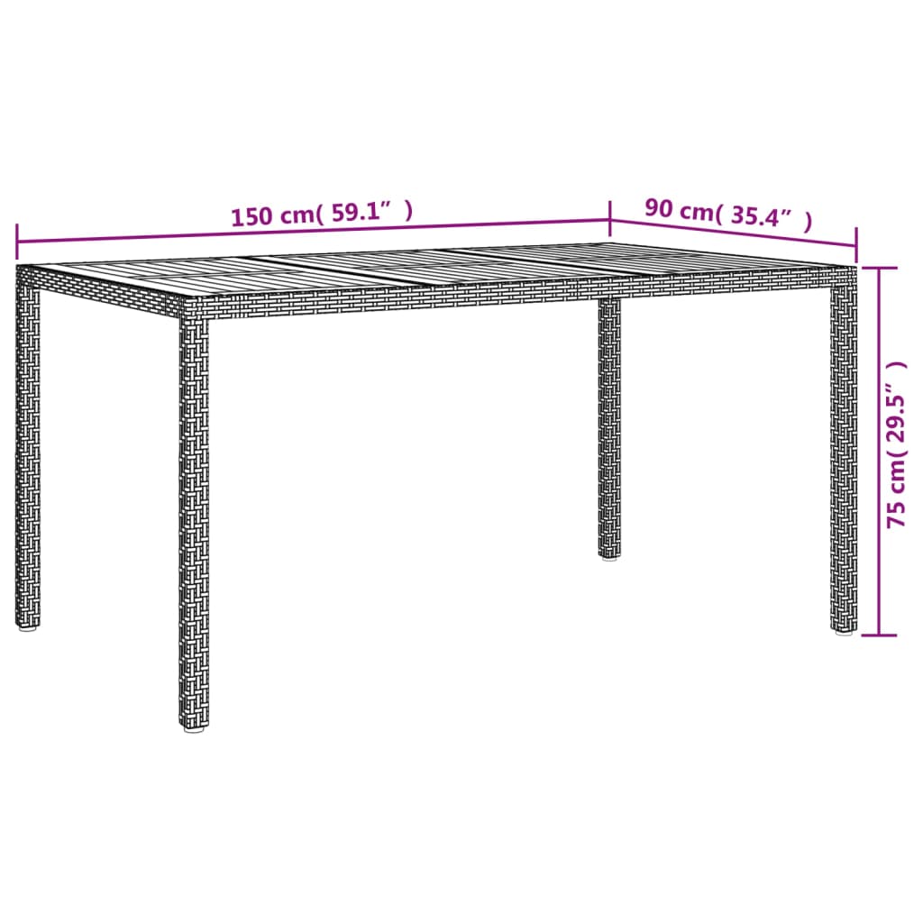 vidaXL havebord 150x90x75 cm polyrattan og akacietræ sort