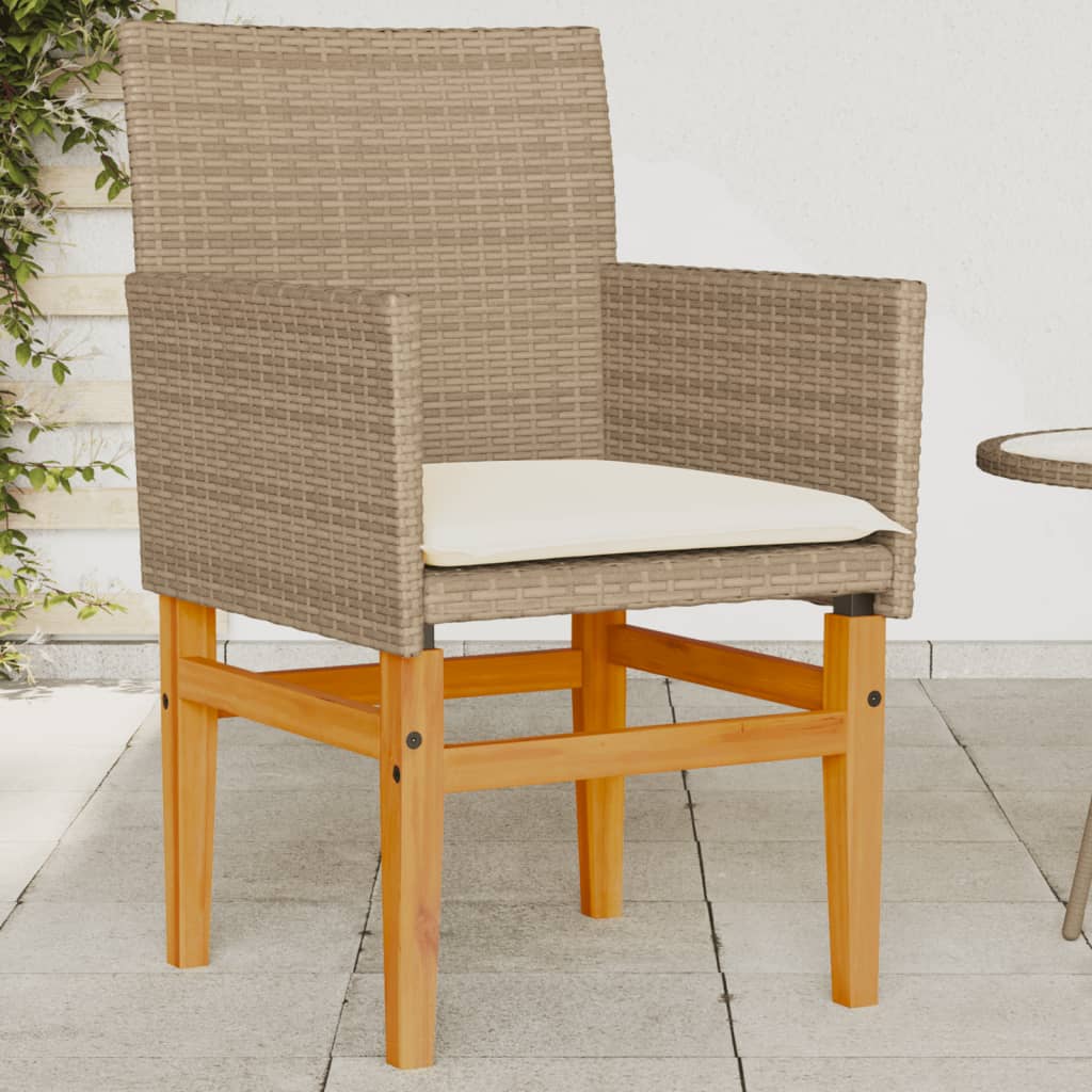 vidaXL havestole 2 stk. med hynder polyrattan og massivt træ beige