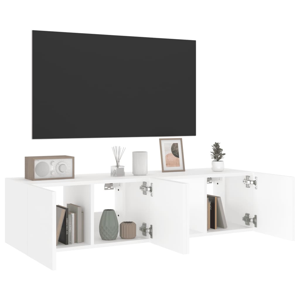 vidaXL væghængte tv-borde 2 stk. med LED-lys 60x35x31 cm hvid