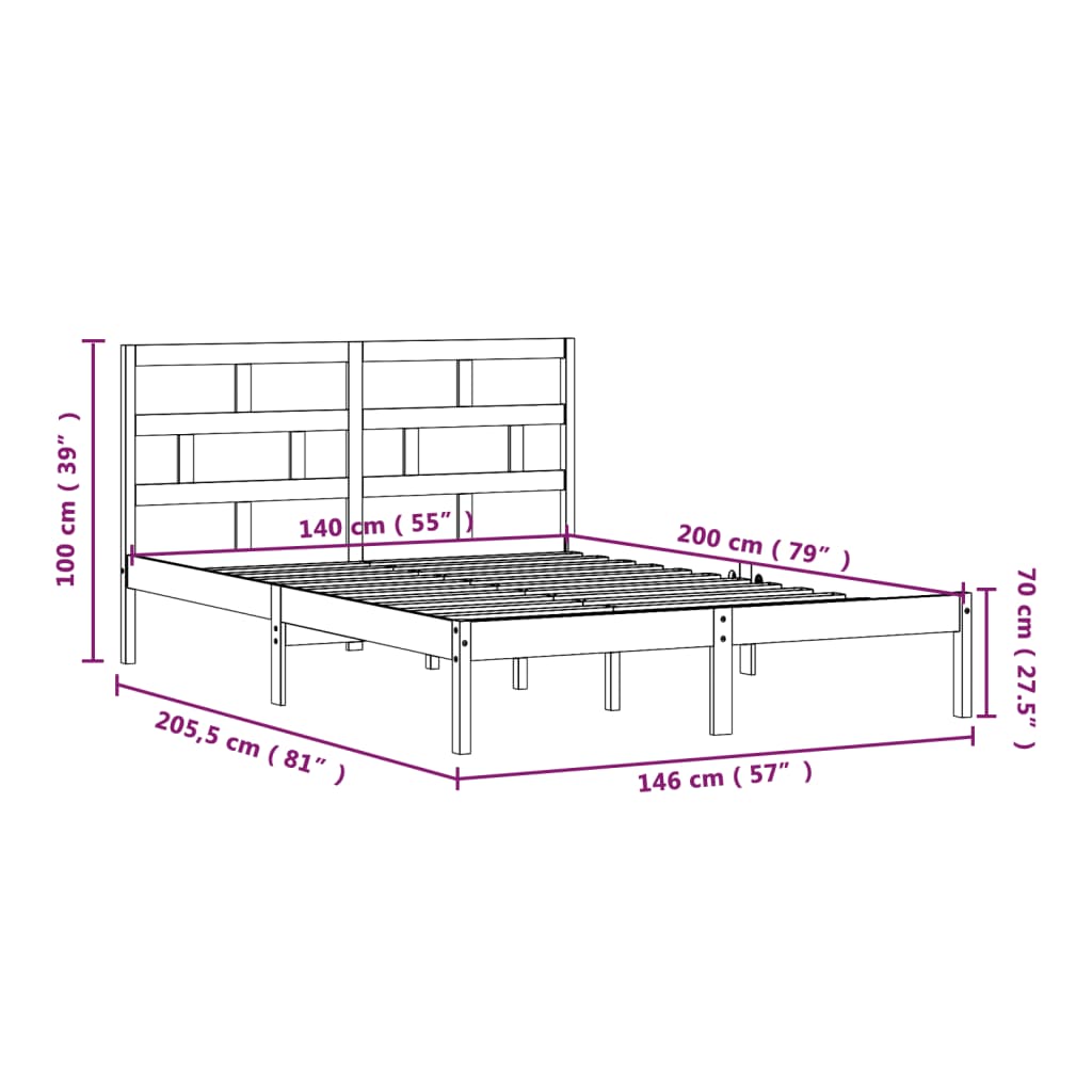 vidaXL sengeramme 140x200 cm massivt fyrretræ sort