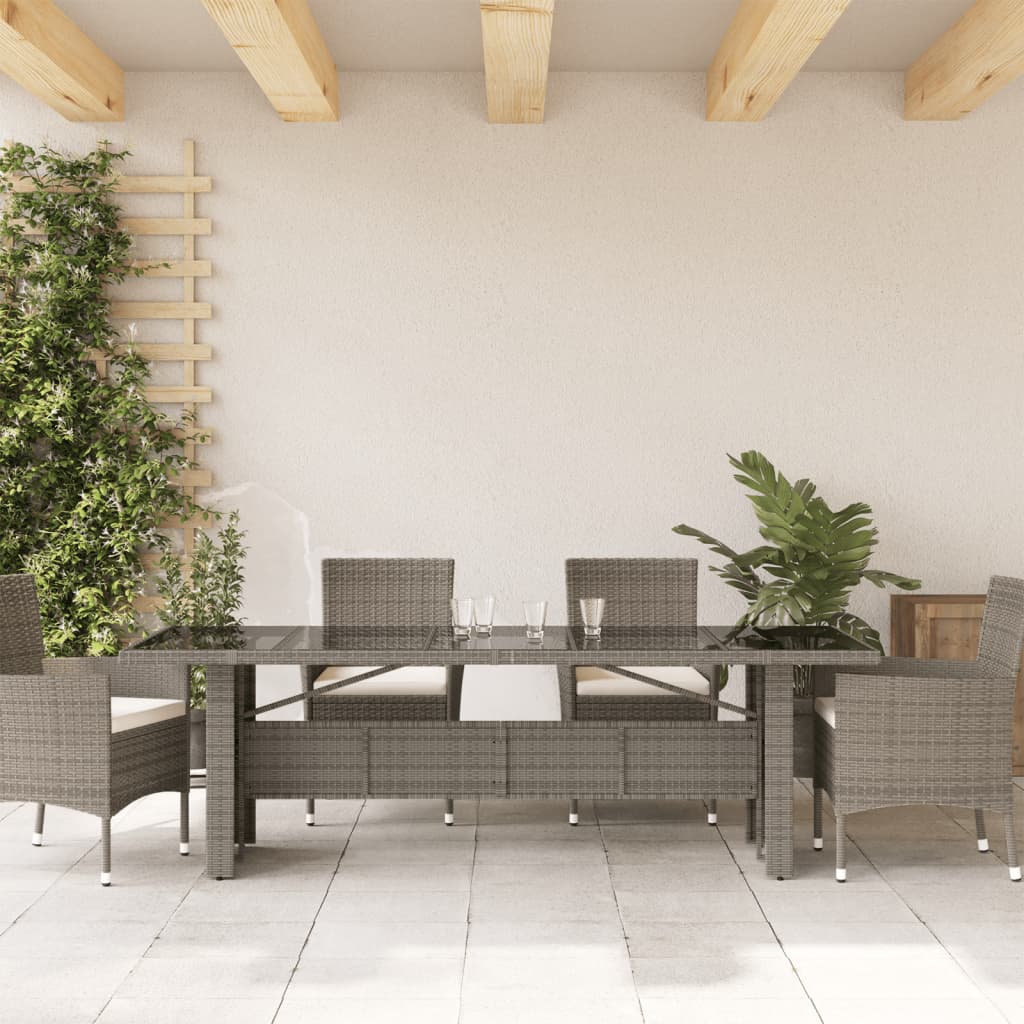 vidaXL havebord med glastop 240x90x75 cm polyrattan grå