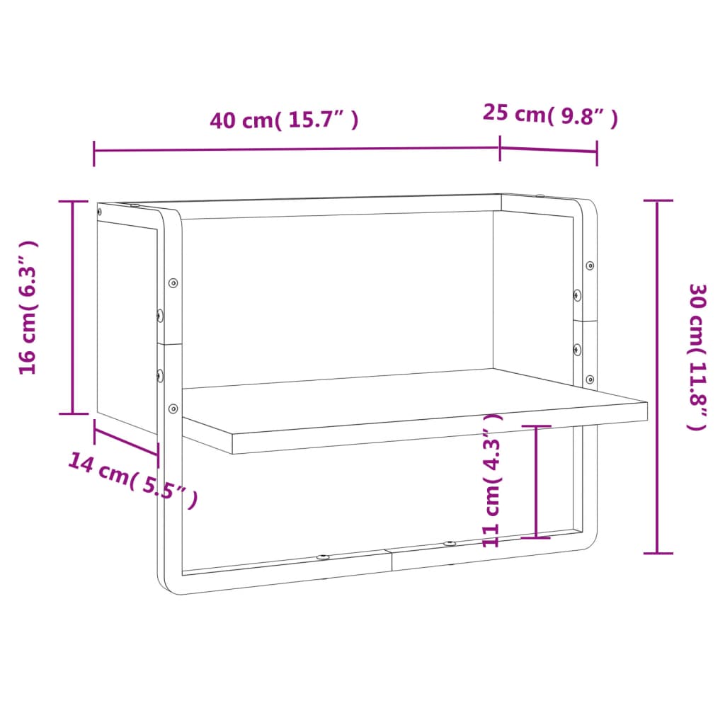 vidaXL væghylde med stang 40x25x30 cm sort