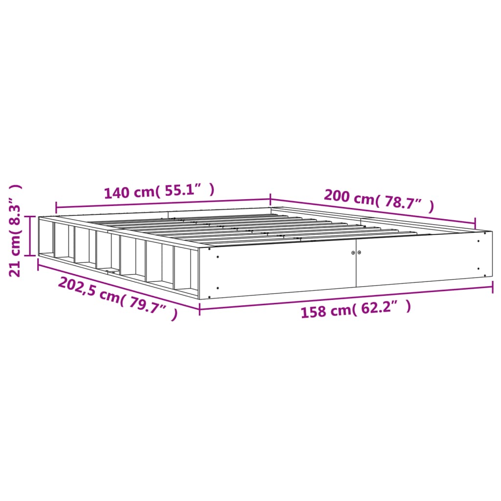 vidaXL sengeramme uden madras 140x200 cm massivt fyr gyldenbrun