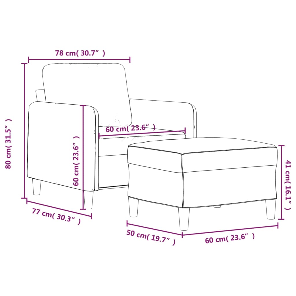 vidaXL sofastol med fodskammel 60 cm velour mørkegrå