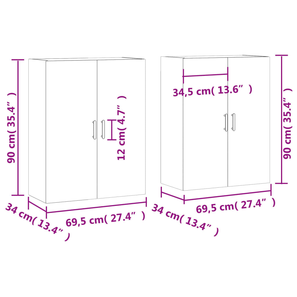 vidaXL vægskabe 2 stk. 69,5x34x90 cm sonoma-eg