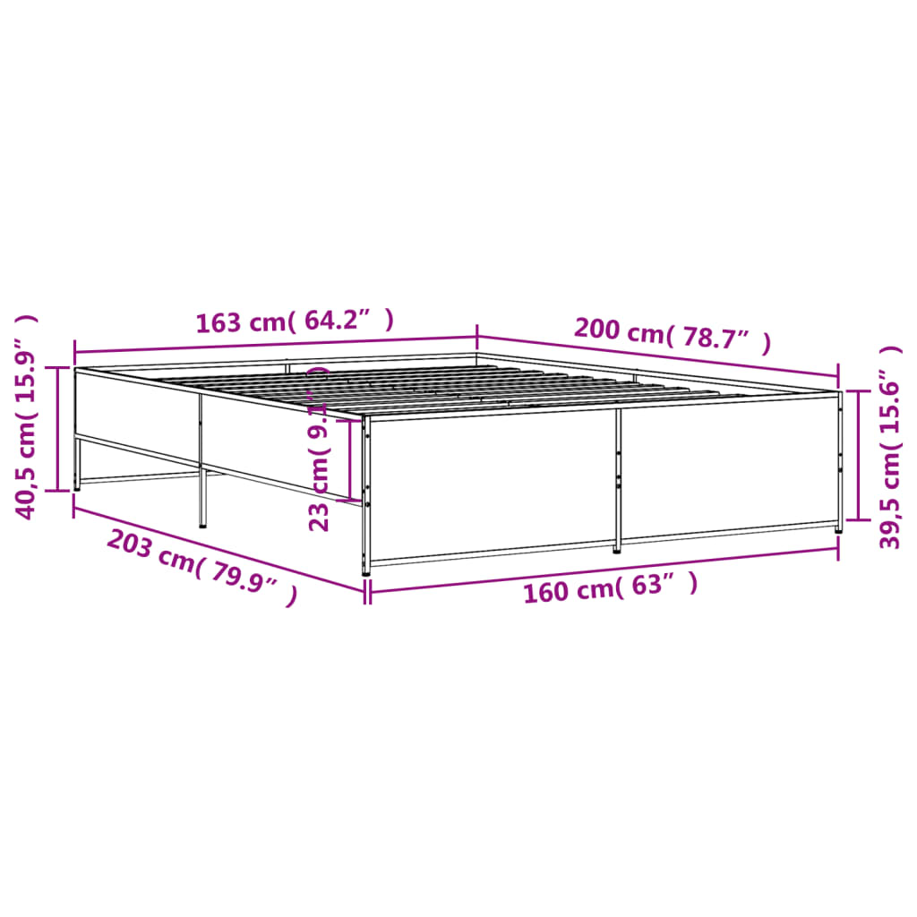 vidaXL sengestel 160x200cm konstrueret træ og metal røget egetræsfarve