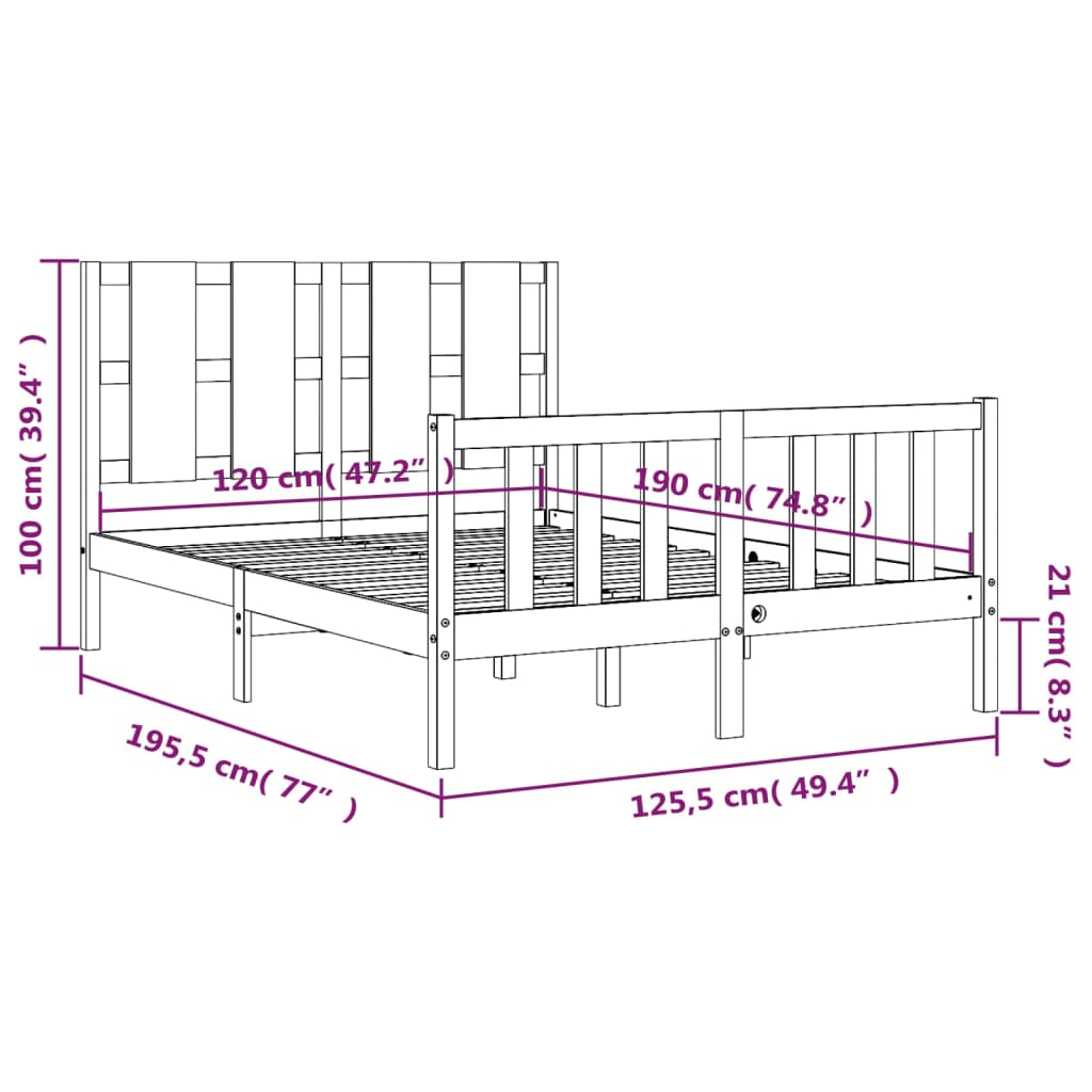 vidaXL sengeramme med sengegavl Small Double massivt træ hvid