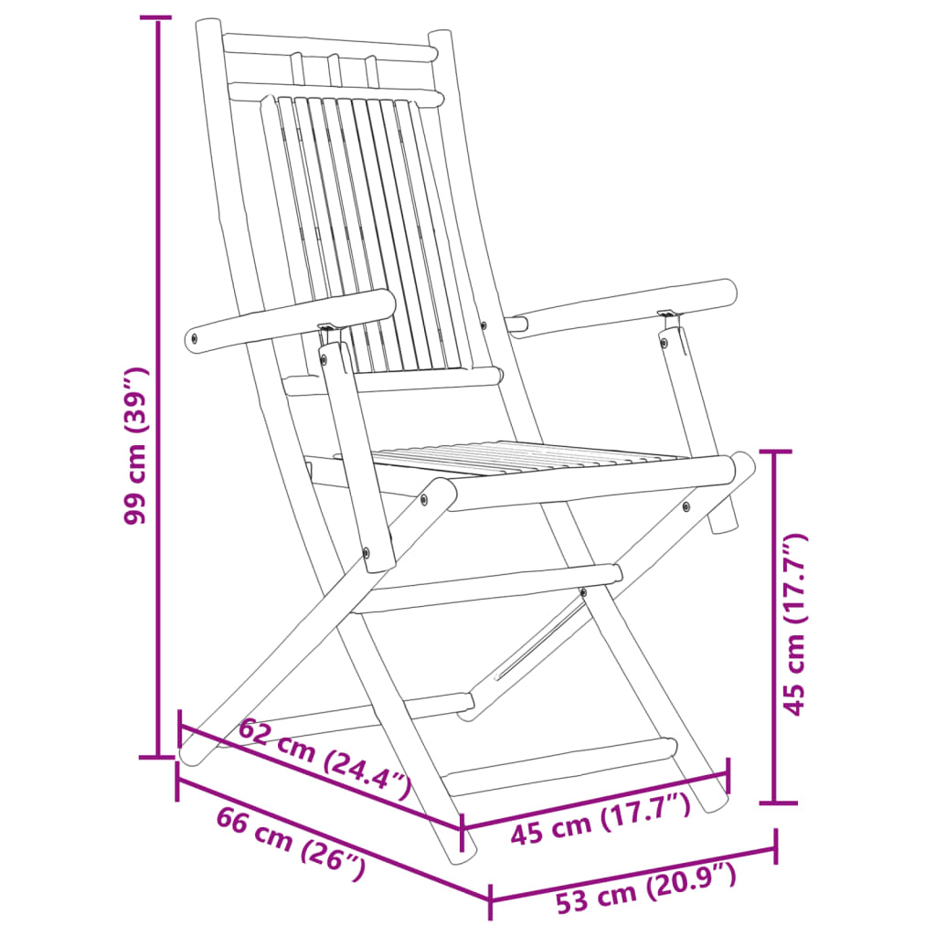 vidaXL foldbare havestole 6 stk. 53x66x99 cm bambus