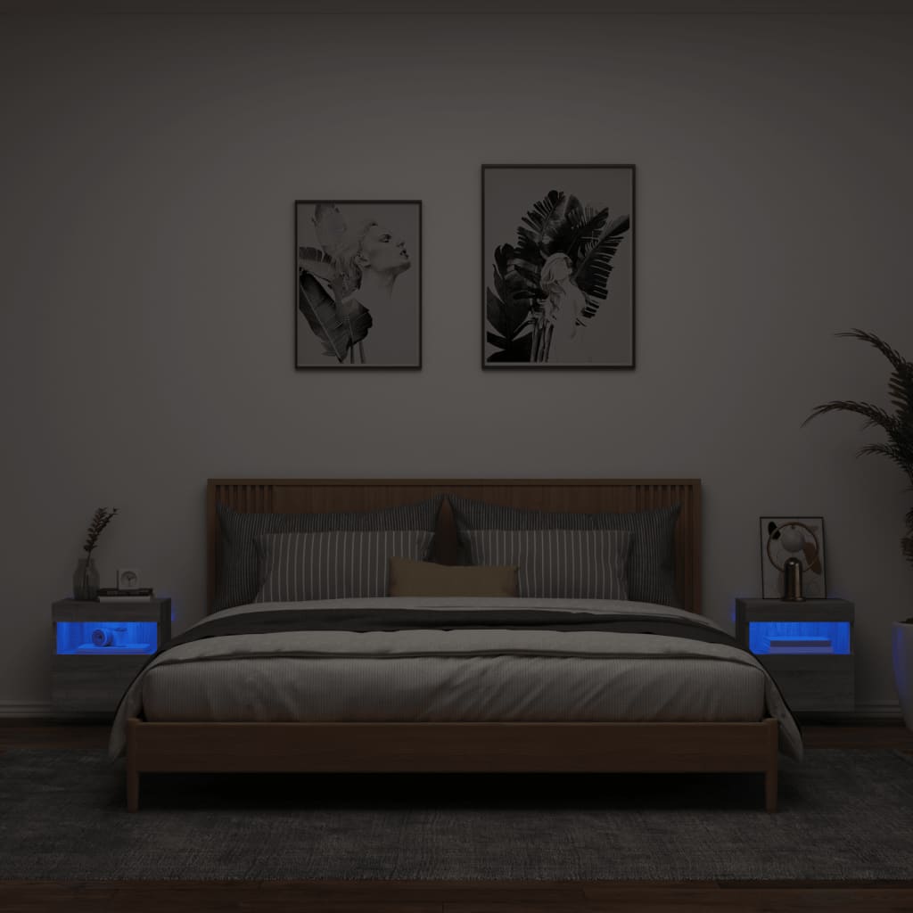 vidaXL væghængte tv-borde 2 stk. med LED-lys 40x30x40 cm grå sonoma-eg