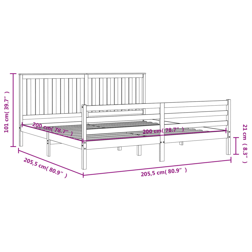 vidaXL sengeramme med sengegavl 200x200 cm massivt træ sort