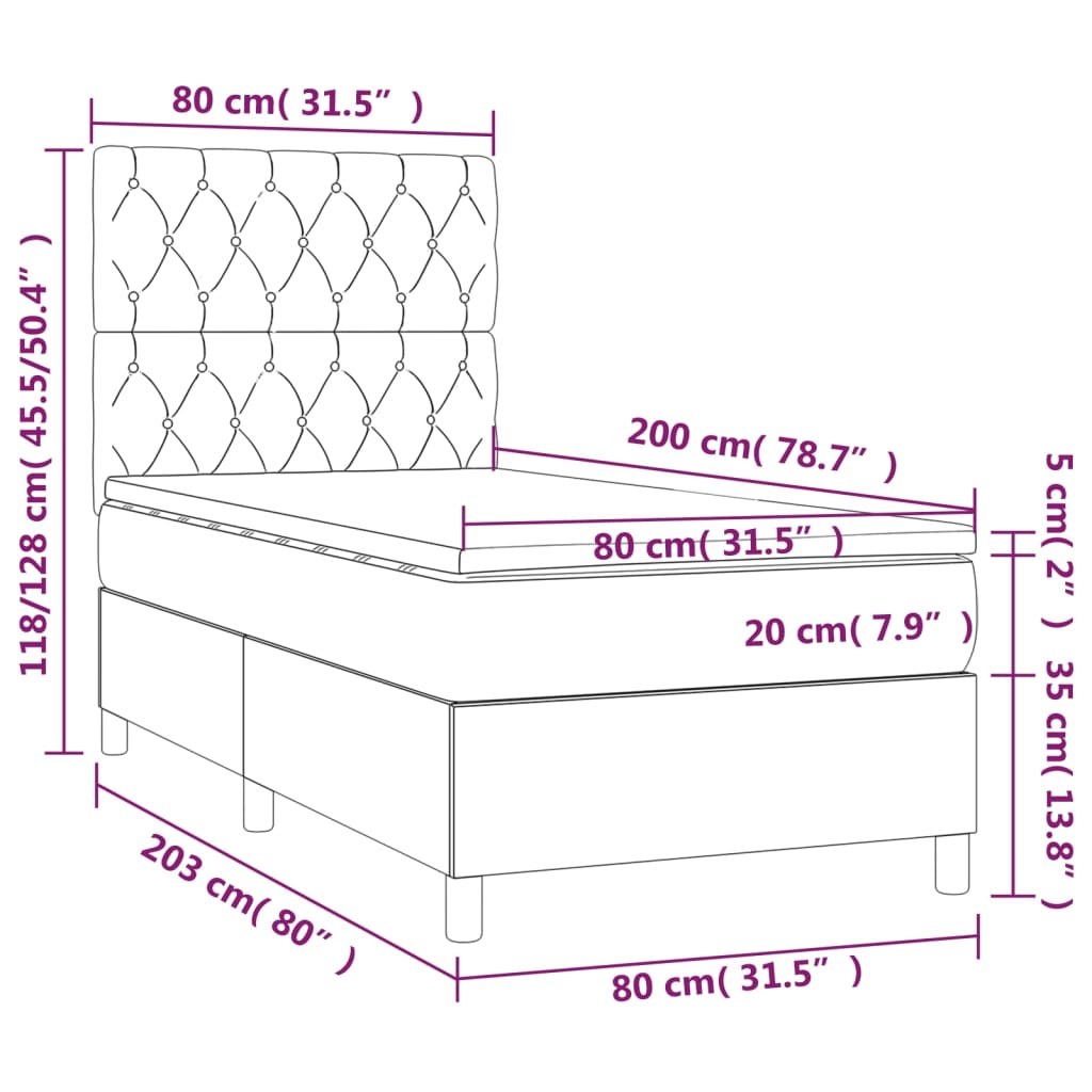 vidaXL kontinentalseng med madras 80x200 cm stof gråbrun