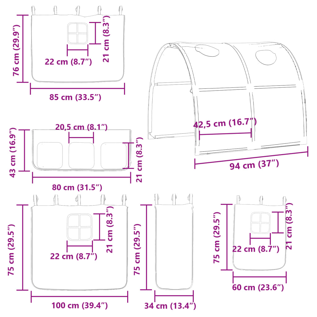 vidaXL køjeseng med gardiner 90x190 cm massivt fyrretræ pink