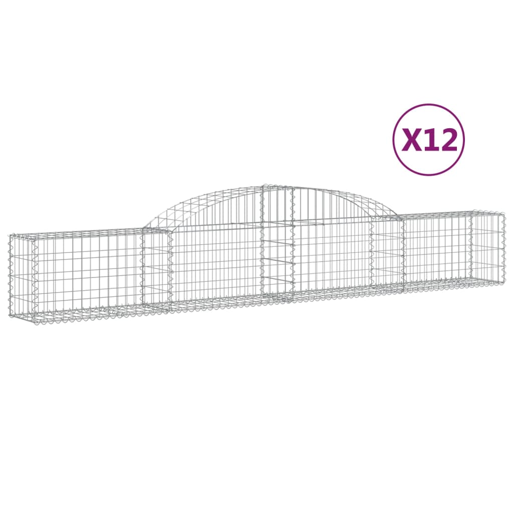 vidaXL buede gabionkurve 12 stk. 300x30x40/60 cm galvaniseret jern