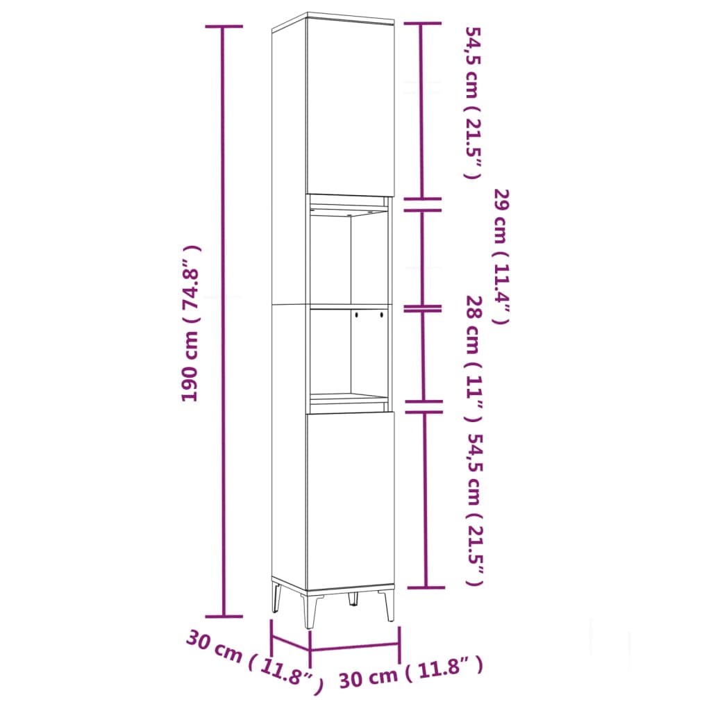 vidaXL badeværelsesskab 30x30x190 cm konstrueret træ betongrå