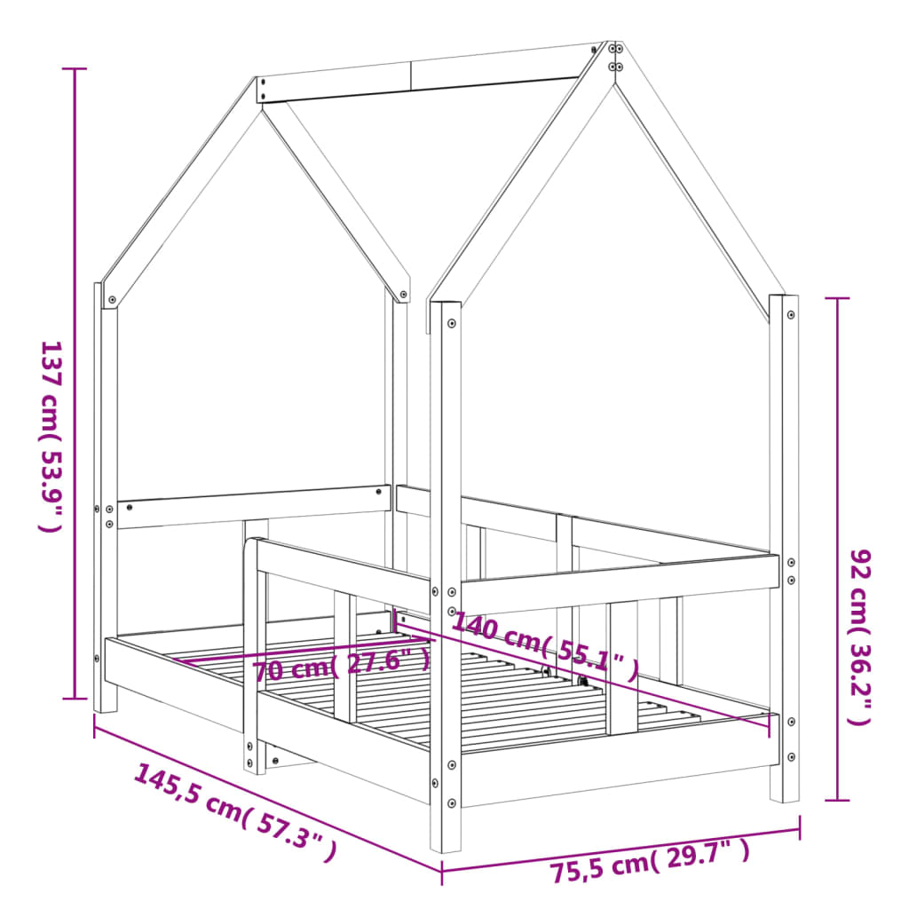 vidaXL sengeramme til juniorseng 70x140 cm massivt fyrretræ hvid