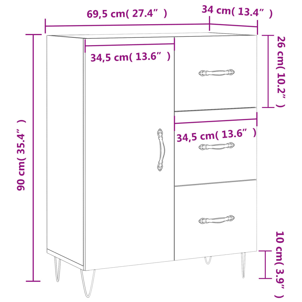 vidaXL skænk 69,5x34x90 cm konstrueret træ betongrå