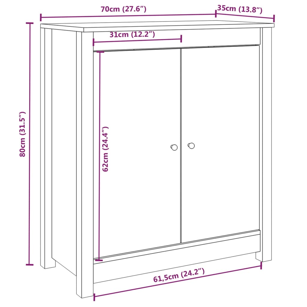 vidaXL skænke 2 stk. 70x35x80 cm massivt fyrretræ grå