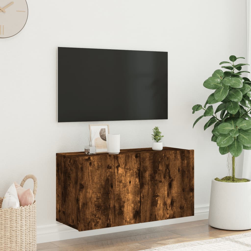 vidaXL væghængt tv-bord 80x30x41 cm røget egetræsfarve