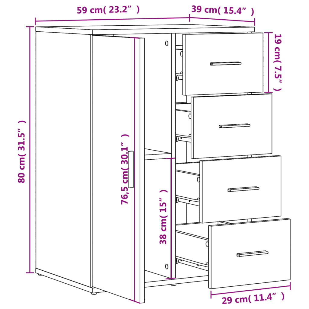 vidaXL skab 59x39x80 cm konstrueret træ hvid