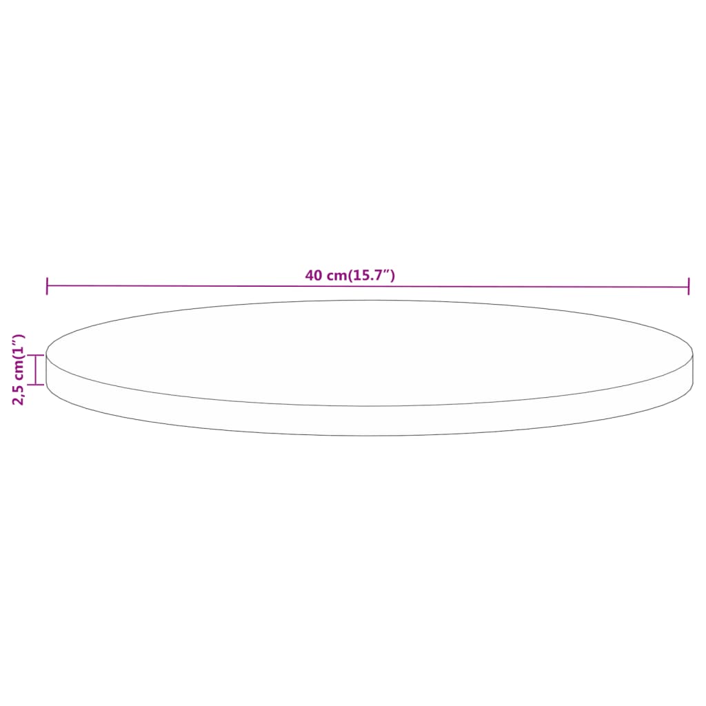 vidaXL bordplade Ø40x2,5 cm rund massivt ru mangotræ