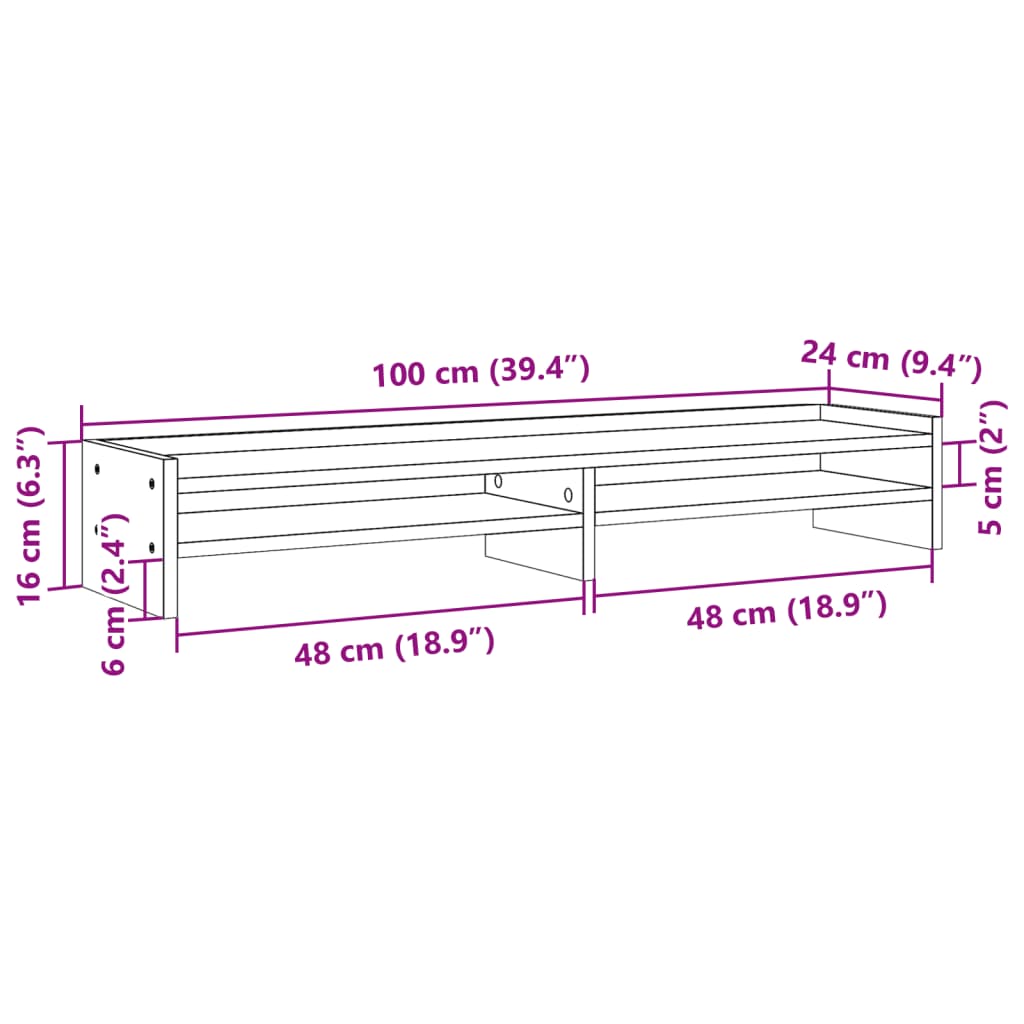 vidaXL skærmstander 100x24x16 cm konstrueret træ brun egetræsfarve