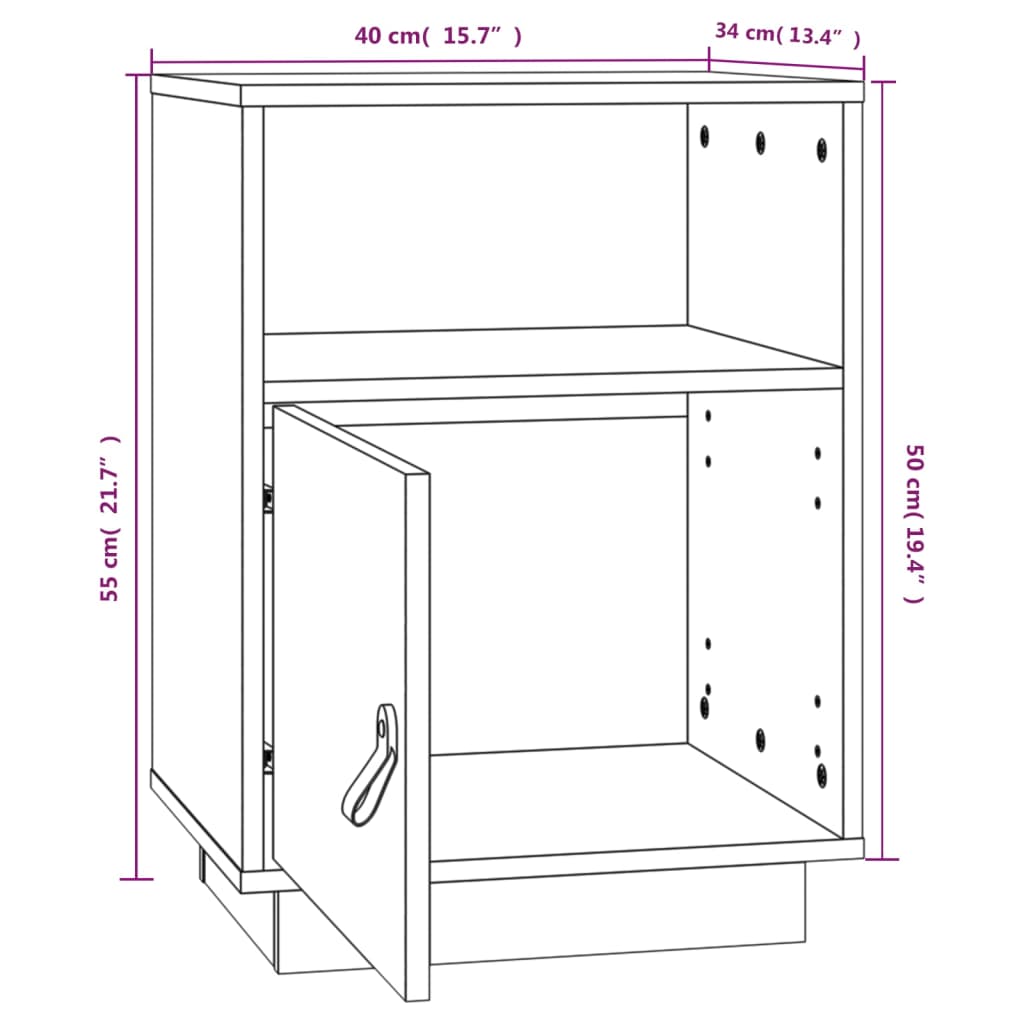 vidaXL sengeborde 2 stk. 40x34x55 cm massivt fyrretræ gyldenbrun