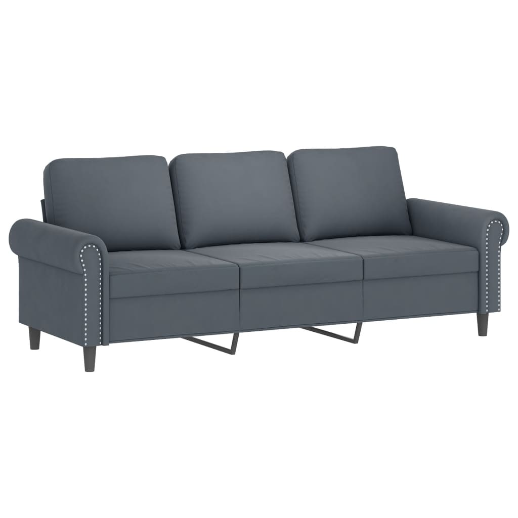 vidaXL 3-personers sofa med pyntepuder 180 cm velour mørkegrå