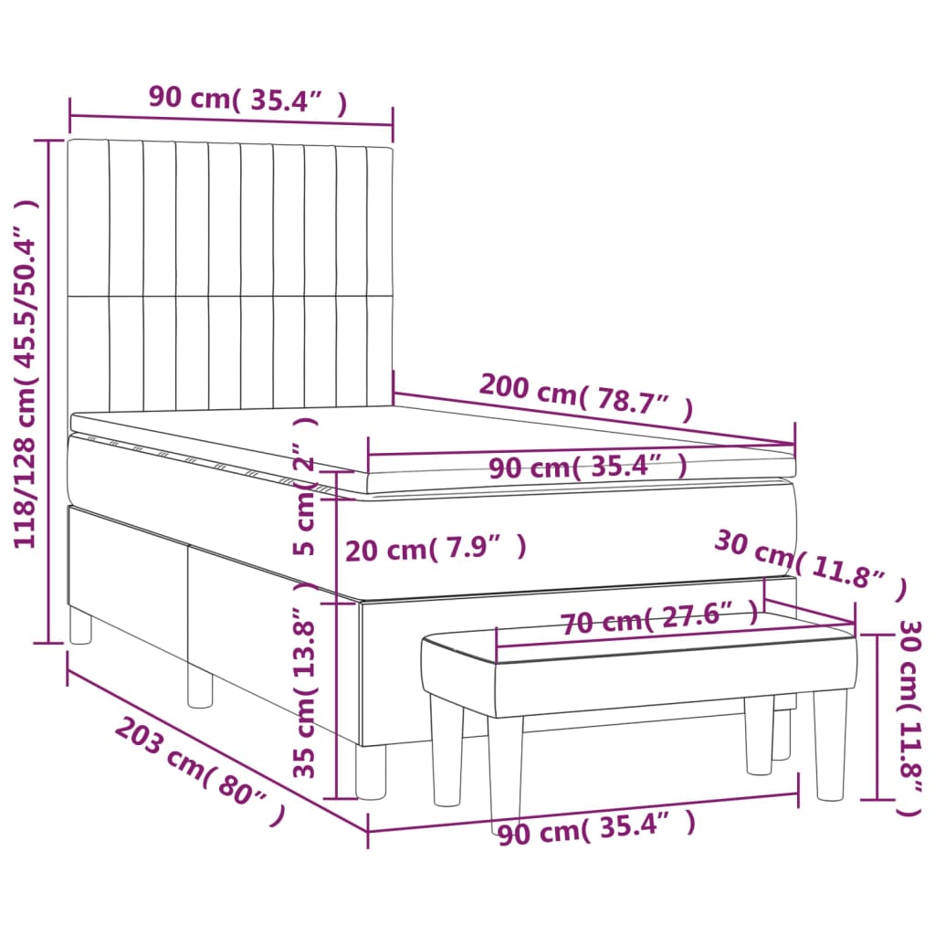 vidaXL kontinentalseng med madras 90x200 cm stof mørkegrå