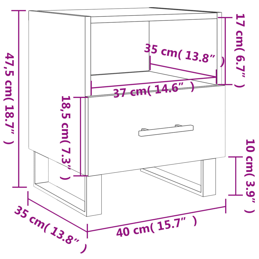 vidaXL sengeborde 2 stk. 40x35x47,5 cm konstrueret træ hvid