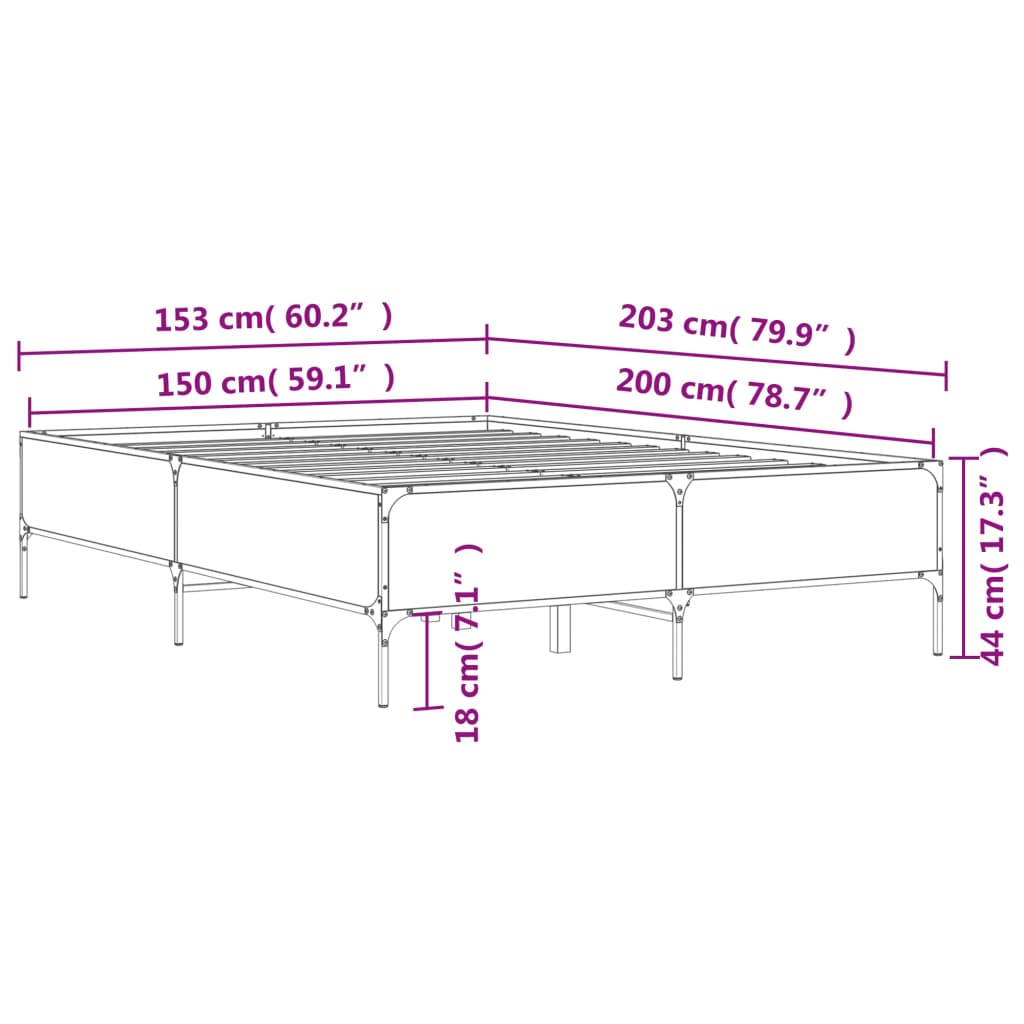 vidaXL sengestel 150x200 cm konstrueret træ og metal brun egetræ