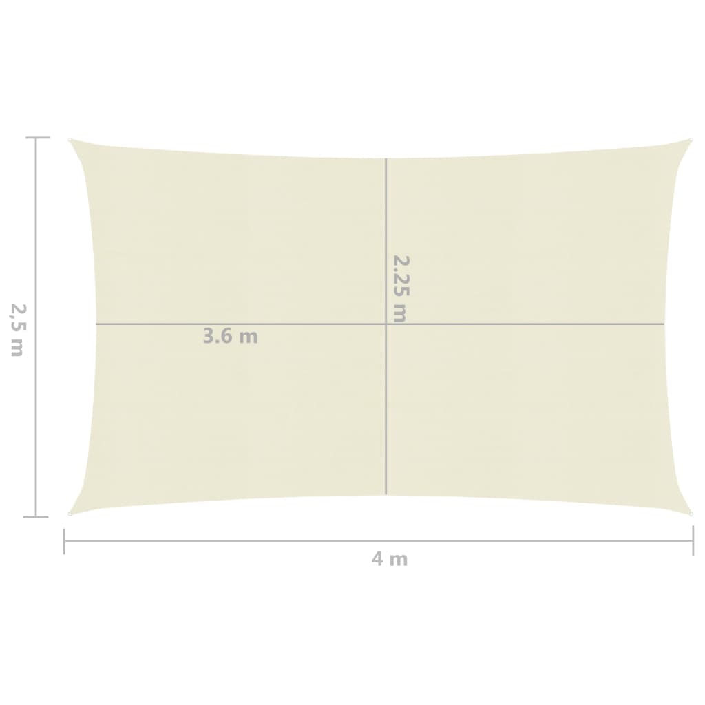 vidaXL solsejl 2,5x4 m 160 g/m² HDPE cremefarvet