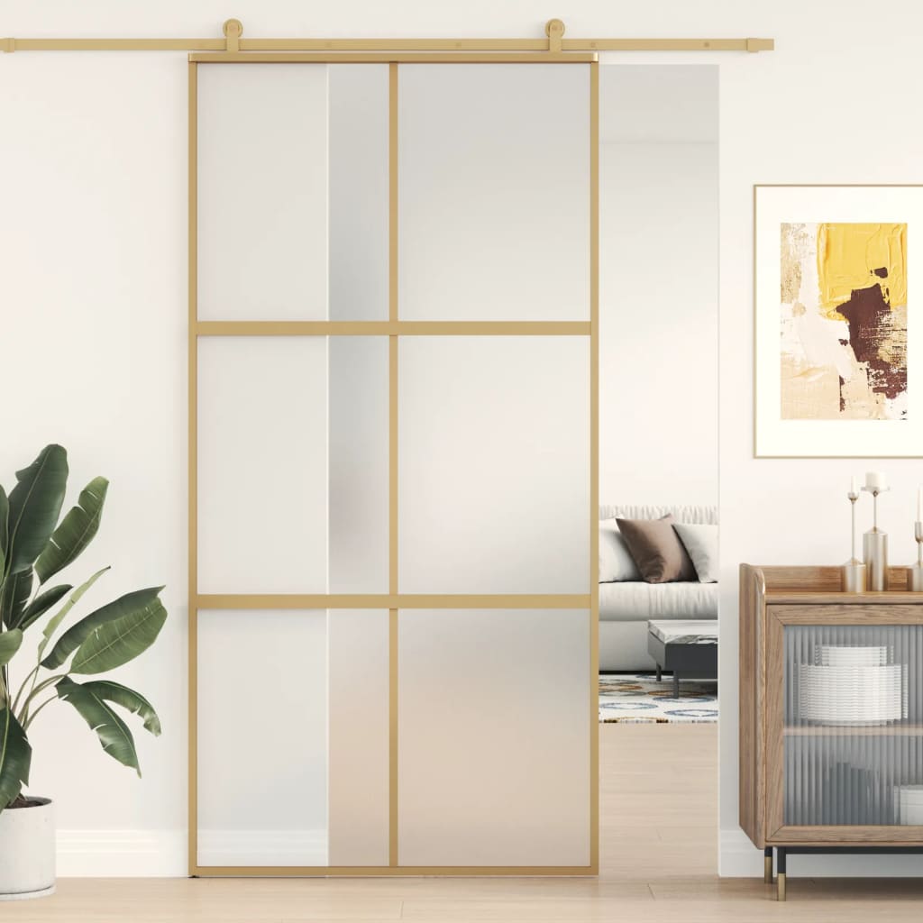 vidaXL skydedør 102,5x205 cm matteret sikkerhedsglas aluminium gylden