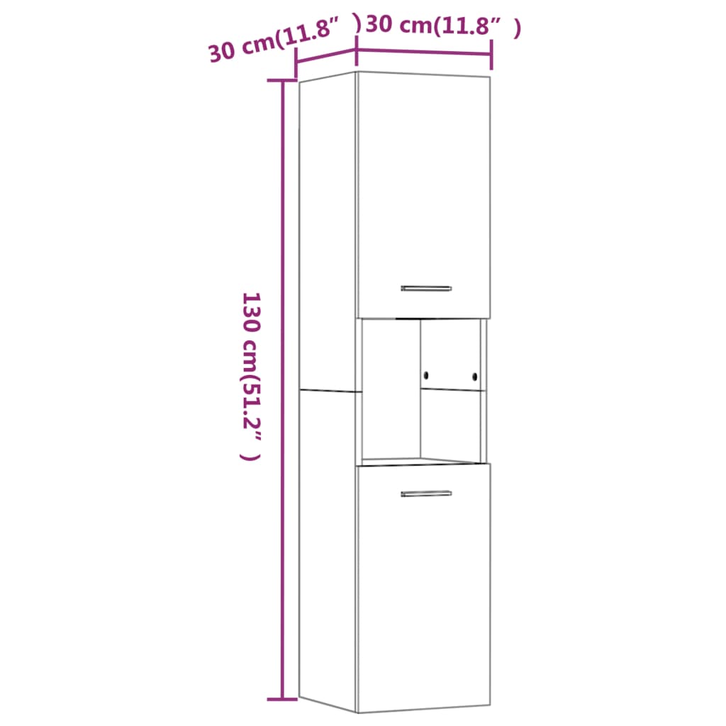 vidaXL badeværelsesskab 30x30x130 cm konstrueret træ røget egetræ