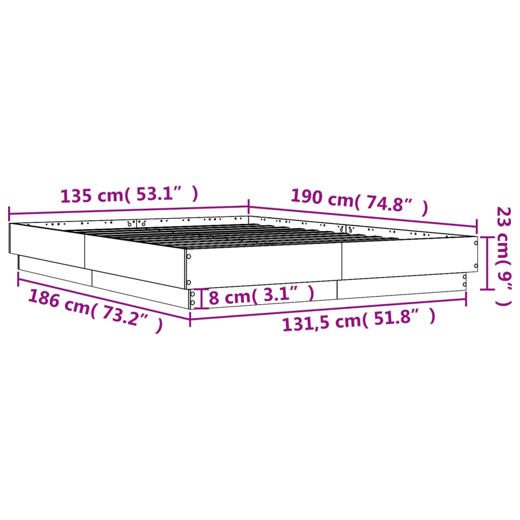 vidaXL sengeramme med LED-lys 135x190 cm sonoma-eg