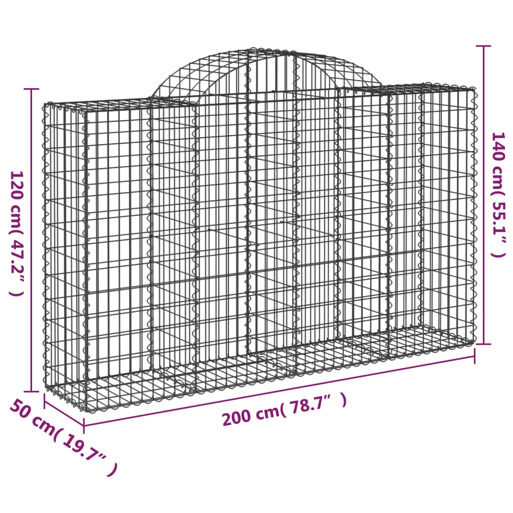 vidaXL buede gabionkurve 4 stk. 200x50x120/140 cm galvaniseret jern