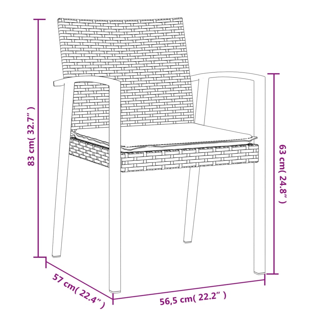 vidaXL spisebordssæt til haven 7 dele med hynder polyrattan og stål