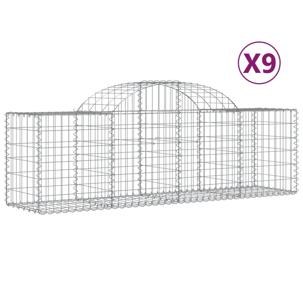 vidaXL buede gabionkurve 9 stk. 200x50x60/80 cm galvaniseret jern