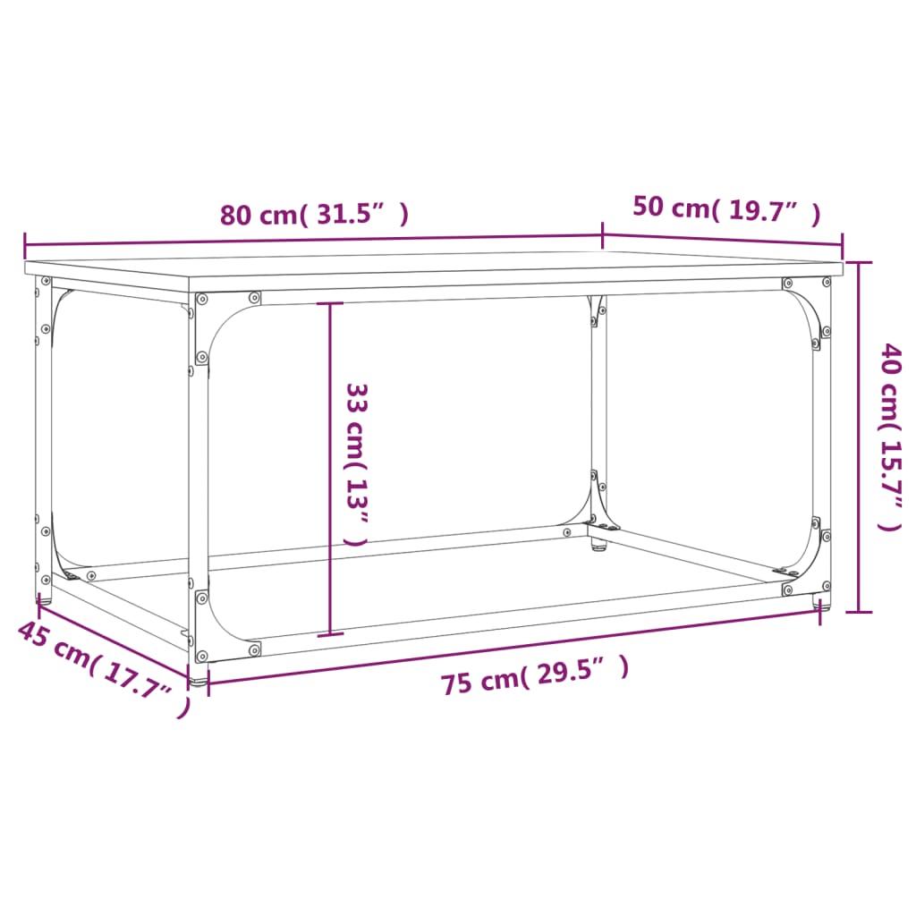 vidaXL sofabord 80x50x40 cm konstrueret træ og jern sort