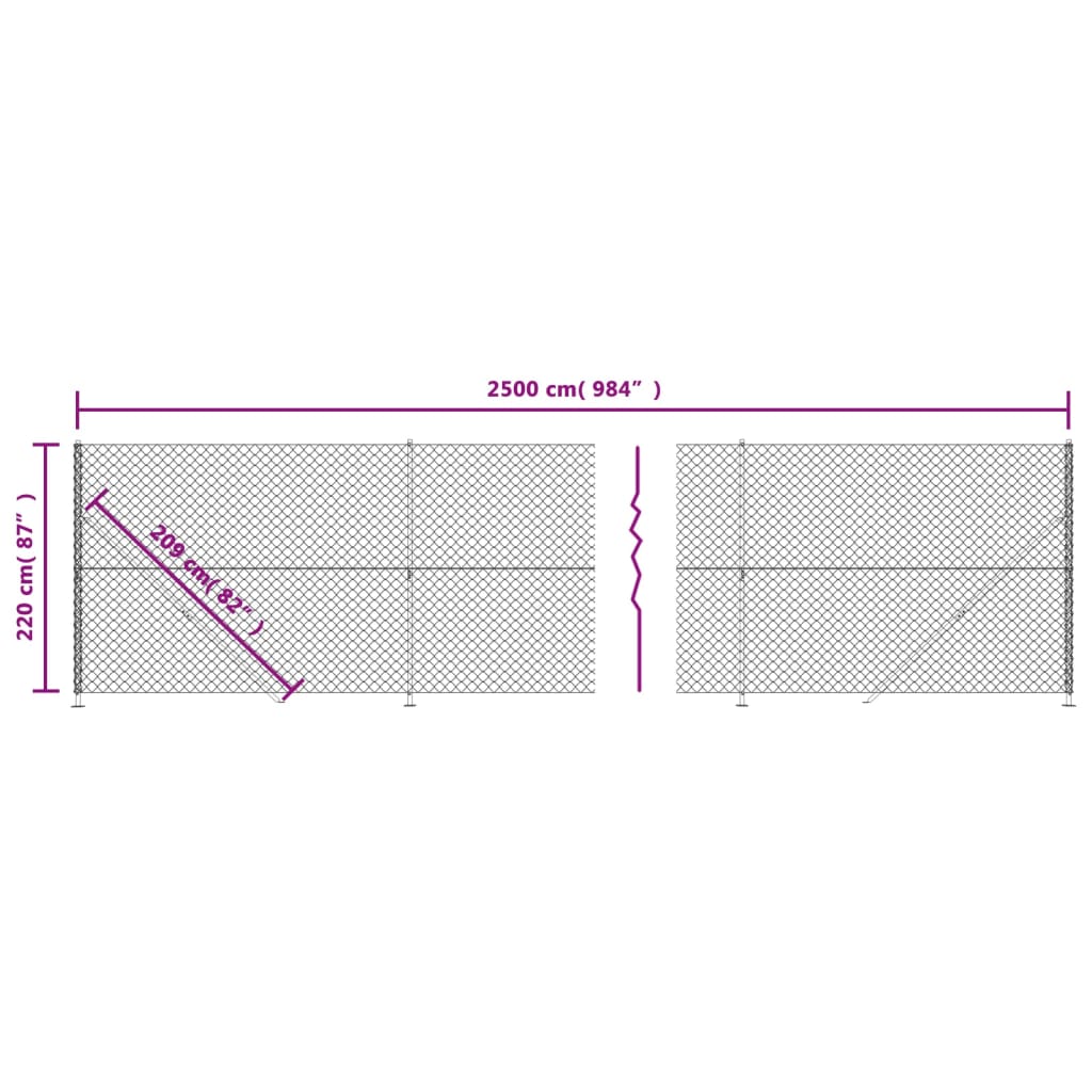 vidaXL trådhegn med flange 2,2x25 m sølvfarvet