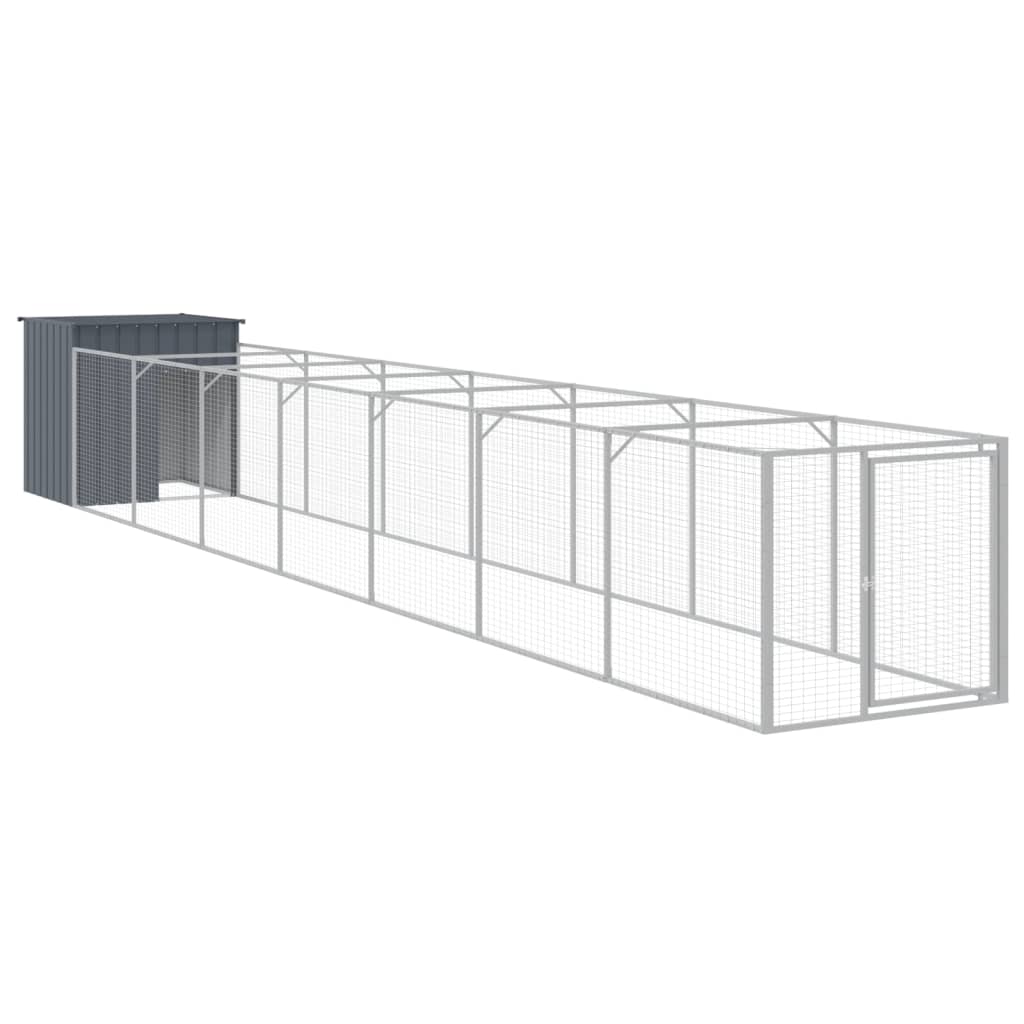 vidaXL hundehus med løbegård 110x813x110 cm galvaniseret stål antracit