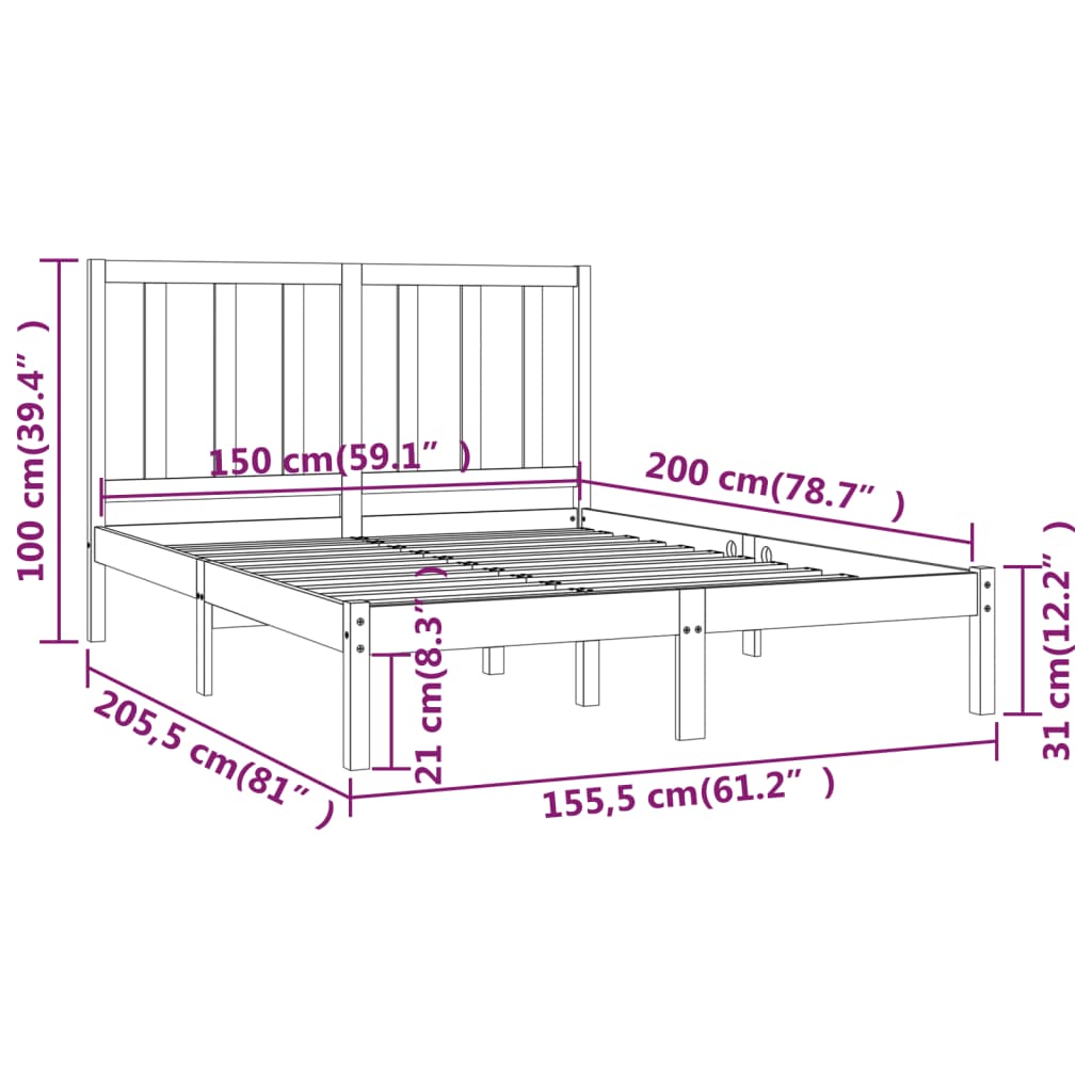 vidaXL sengeramme 150x200 cm King Size massivt fyrretræ sort