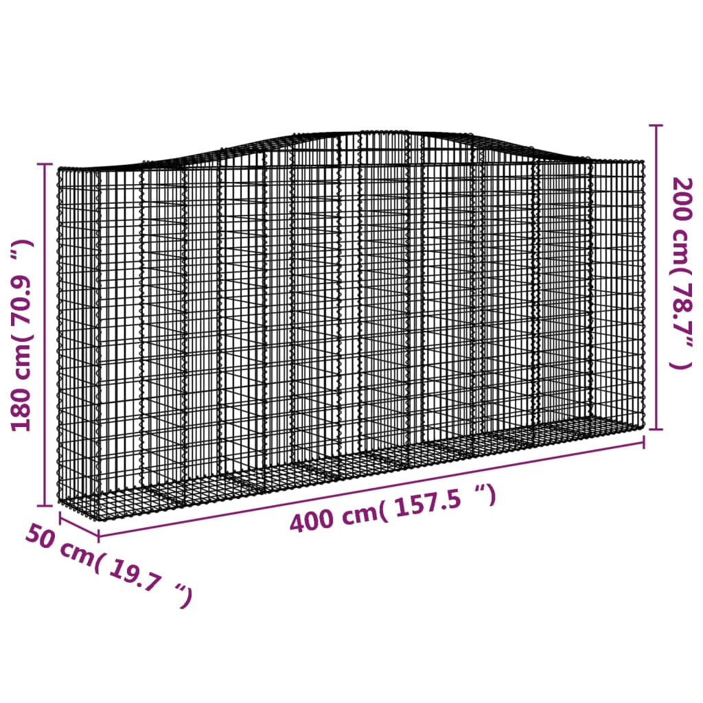 vidaXL buede gabionkurve 8 stk. 400x50x180/200 cm galvaniseret jern