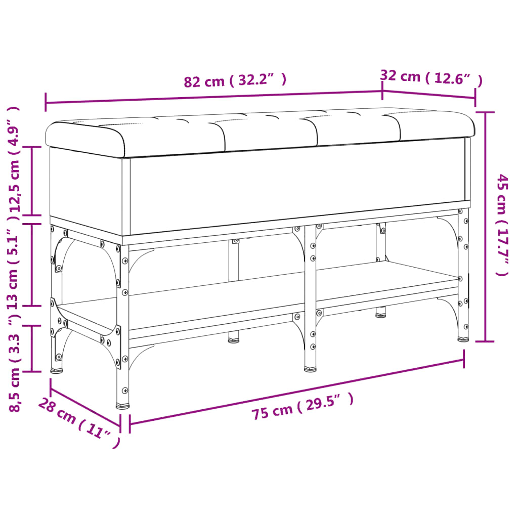 vidaXL skobænk 82x32x45 cm konstrueret træ røget egetræsfarve