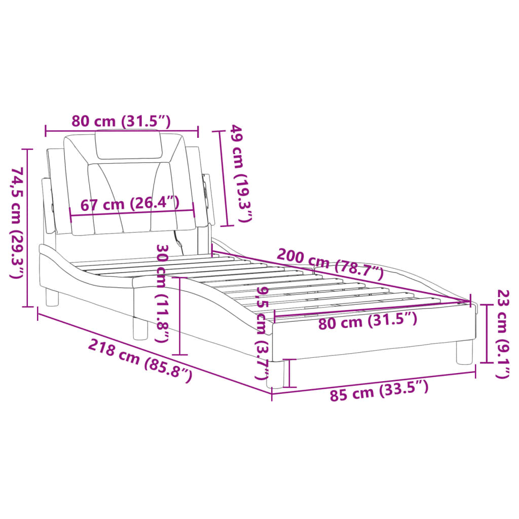 vidaXL sengeramme med LED-lys 80x200 cm kunstlæder sort og hvid